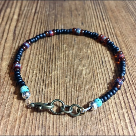 Men's 8 Inch Black Beaded Beach Bracelet, Handmade Men's Bracelet, Black - Picture 4 of 5